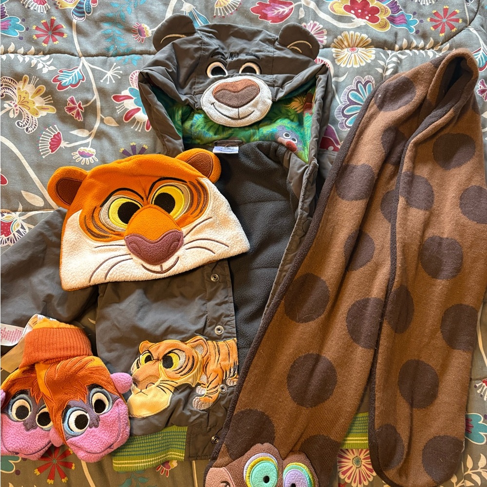 Disney jungle book Character Jacket with matching hat,scarf, and mittens